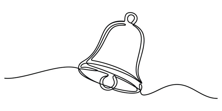 Continuous single line drawing of a simple hand bell for christmas celebration and festive notification concept art in a minimalist black style