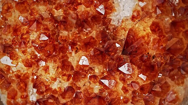 Beautiful natural citrine quartz crystal formation with intense golden orange tones, translucent crystals, sharp facets, and organic geological texture.