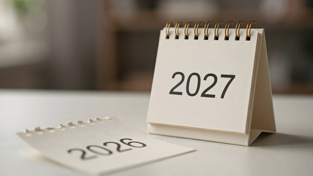 Loose-leaf calendar 2027 in one continuous line drawing. Memorable date icon for schedule, agenda and event planning, New year 2027 calender, created with generative ai