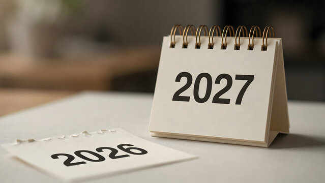 Loose-leaf calendar 2027 in one continuous line drawing. Memorable date icon for schedule, agenda and event planning, New year 2027 calender, created with generative ai