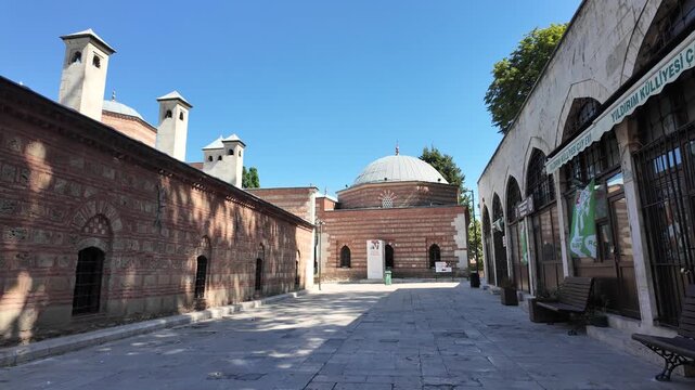 A view of the historic Yildirim Bayezid Mosque and Complex in the city of Bursa, Turkey.