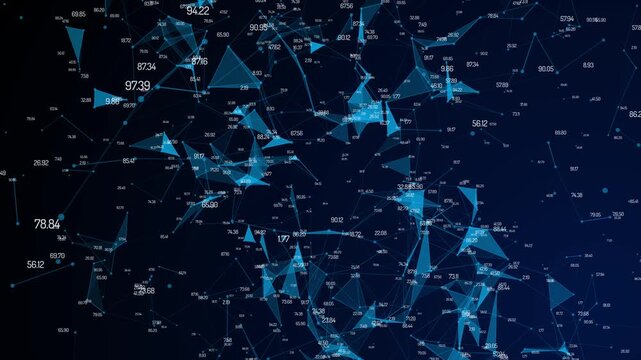 Plexus neural network mesh with floating financial data and red target crosshair, financial technology, and investment analysis concepts.