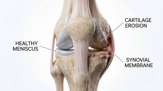 Knee osteoarthritis cartilage erosion synovial membrane diagram