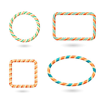 Striped candy cane shape frames isolated on a transparent background