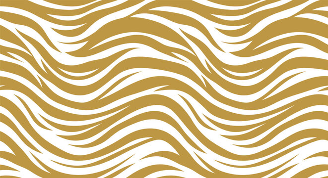 Golden Zebra Pattern Vector Background with Animal Print Waves