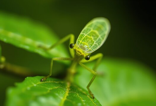 Green planthopper insect macro wildlife nature closeup on fresh leaf