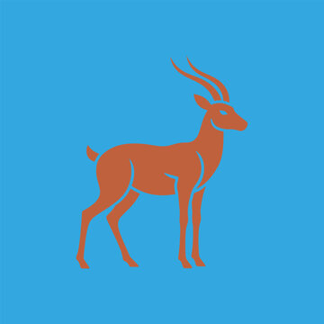 Flat vector illustration of an orange gazelle antelope standing alert against a solid blue background, showcasing African wildlife.