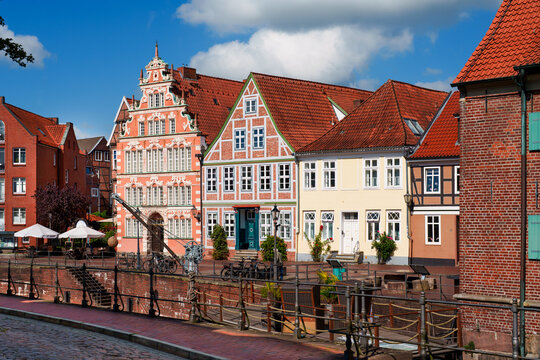 Stade, Germany. The old town with historic buildings at the old harbor.