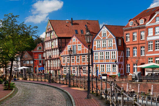 Stade, Germany. The old town with historic buildings at the old harbor.