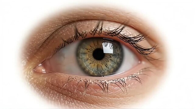 Macro Close-up of Human Hazel Eye Blinking on White Vignette Background