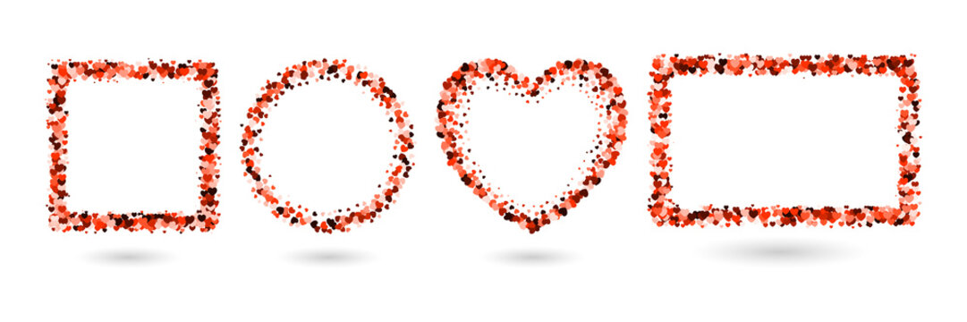 Red heart and geometric shape frames isolated on a transparent background