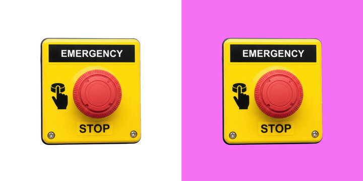 Red emergency stop button on background