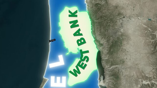 3D Animated Map of Israel Highlighting Districts, West Bank, Gaza Strip, and Dead Sea
