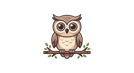 Fototapeta premium Cute brown owl perched on a tree branch.