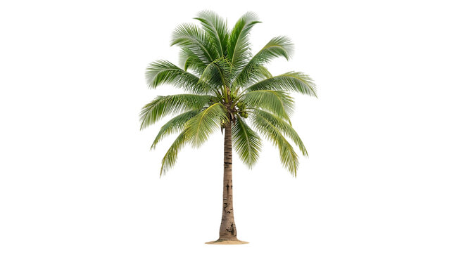 Isolated coconut palm tree with green leaves and fruit on transparent background
