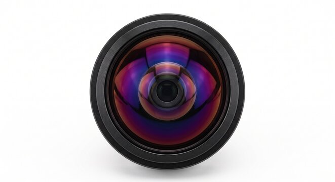 Macro of a biometric iris scanner objective lens. Solid ultra-clear optical glass dome with infrared anti-reflection coating. Access control hardware.
