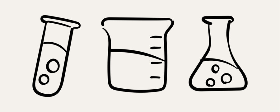 hand drawn science icons doodle style set vector doodle laboratory equipment test tube beaker research symbols line art minimal collection isolated on white background