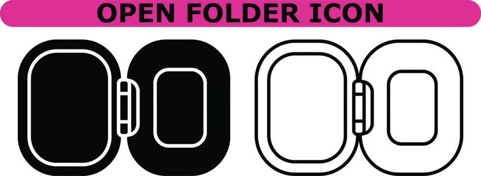 Open folder icon set, vector solid and outline collection of file storage, document access, and system directory symbols for web and software interface design
