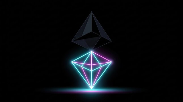Glowing ethereum symbol with dark background representing cryptocurrency and blockchain technology