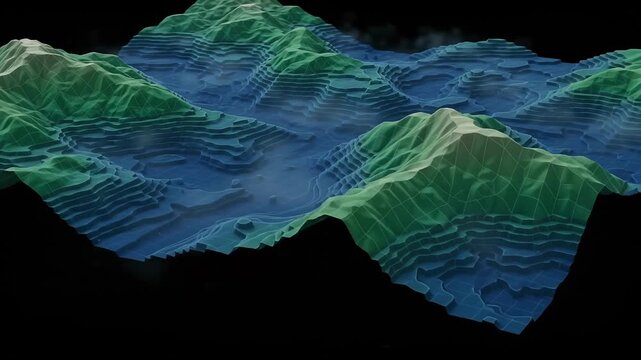 Topography 3d Wireframe Terrain Map for Digital Gis Visualization