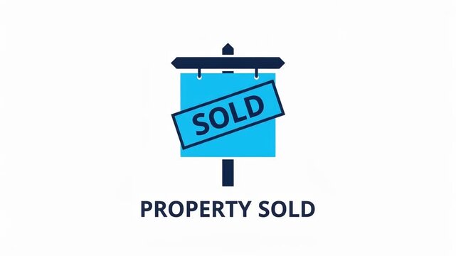 Sold sign vector icon, real estate property concept, blue signpost isolated on white background, 4k animated stock video