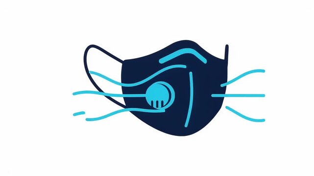 Face mask icon with filter and airflow lines, protective respirator for health safety and pollution prevention, vector illustration, 4k animated stock video