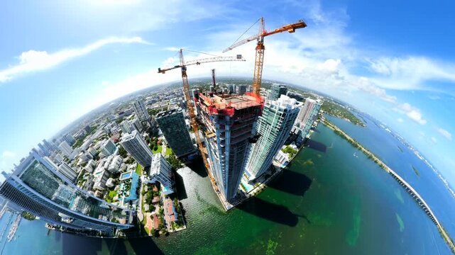 Aerial video Villa Miami Residences under construction at Edgewater Miami
