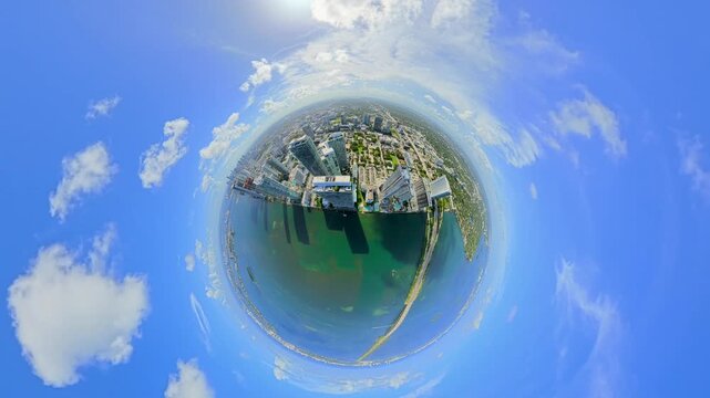 Aerial tiny planet drone footage Edgewater Miami 4k 60fps 2026