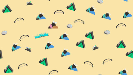 Stylized Mountain and Cabin Pattern © deren