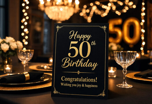 Elegant Golden Birthday Fifty Birthday Party Place Card Design