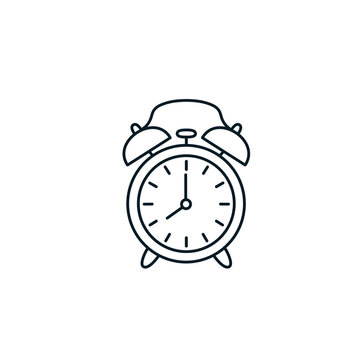 Alarm clock line art icon vector illustration for time management