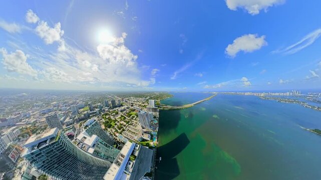 Warped aerial pull out shot Edgewater Miami 4k 2026 60fps