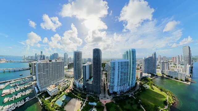 Wide angle aerial video Edgewater Miami bayfront condominiums 2026