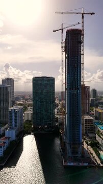 Vertical aerial video Edgewater Miami cityscape 2026