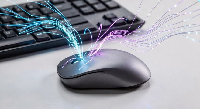 Abstract Concept of Computer Mouse Connected with Fiber Optics