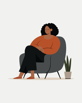 Woman Relaxing in Armchair at Home Illustration
