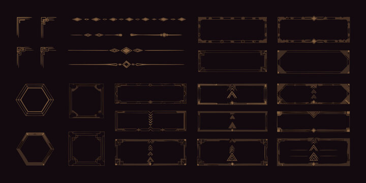 Art deco gold frames and dividers form a geometric vector illustration