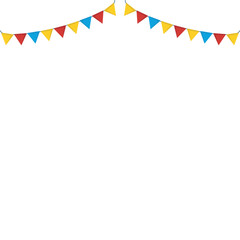 Fototapeta premium colorful primary bunting garland banner with red, yellow, and blue pennant flags isolated on white background for birthday, carnival, and party frame border design