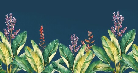 Large tropical leaves on a textured background. Photo wallpaper and mural for walls. © antura