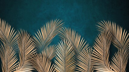 Large tropical leaves on a textured background. Photo wallpaper and mural for walls. © antura