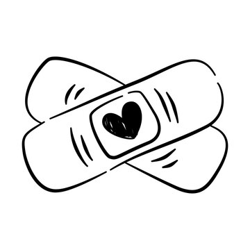 bandage plaster first aid heart line art medical care icon