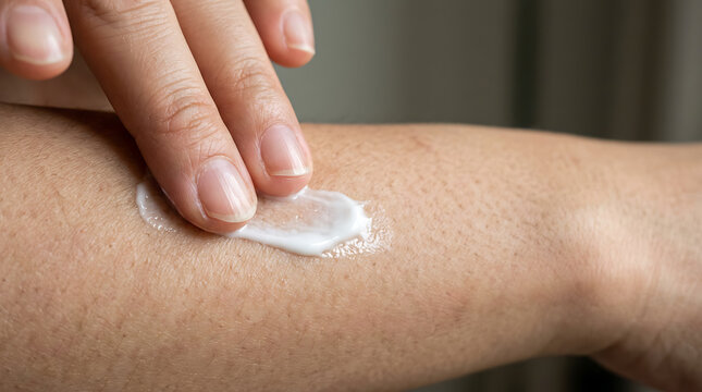 Applying moisturizer cream to skin for body skincare