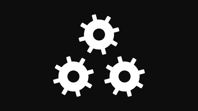 White gear icons arranged in triangles