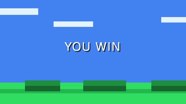 Retro pixel video game victory screen