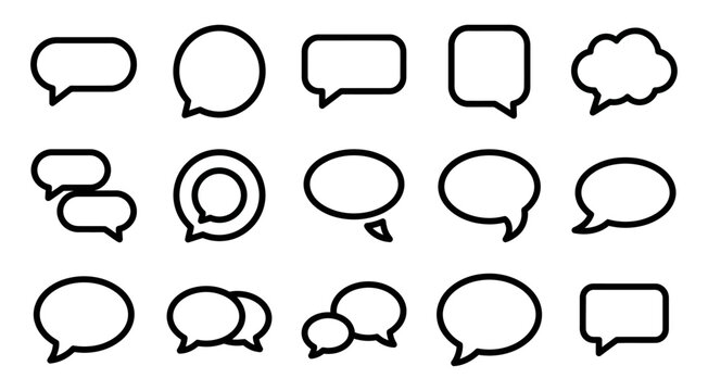 Collection of hand drawn speech bubbles and thought balloons in black and white