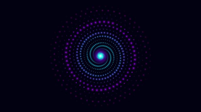Abstract digital spiral pattern with glowing neon dots