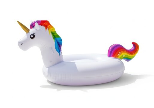 Inflatable unicorn float with rainbow mane and tail