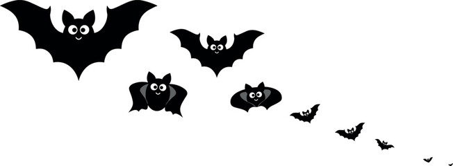 Fototapeta premium Black bat silhouettes fly across a white background halloween themed