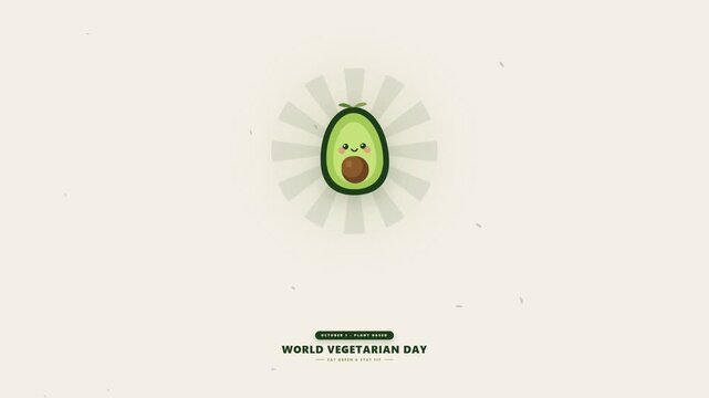 Animated world vegetarian day pattern with cute avocado characters