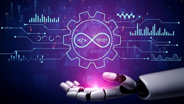 Futuristic Robotic Hand Interacting with Digital Graphics Representing Technology, Data, Automation, and Artificial Intelligence Concepts. Entropy.